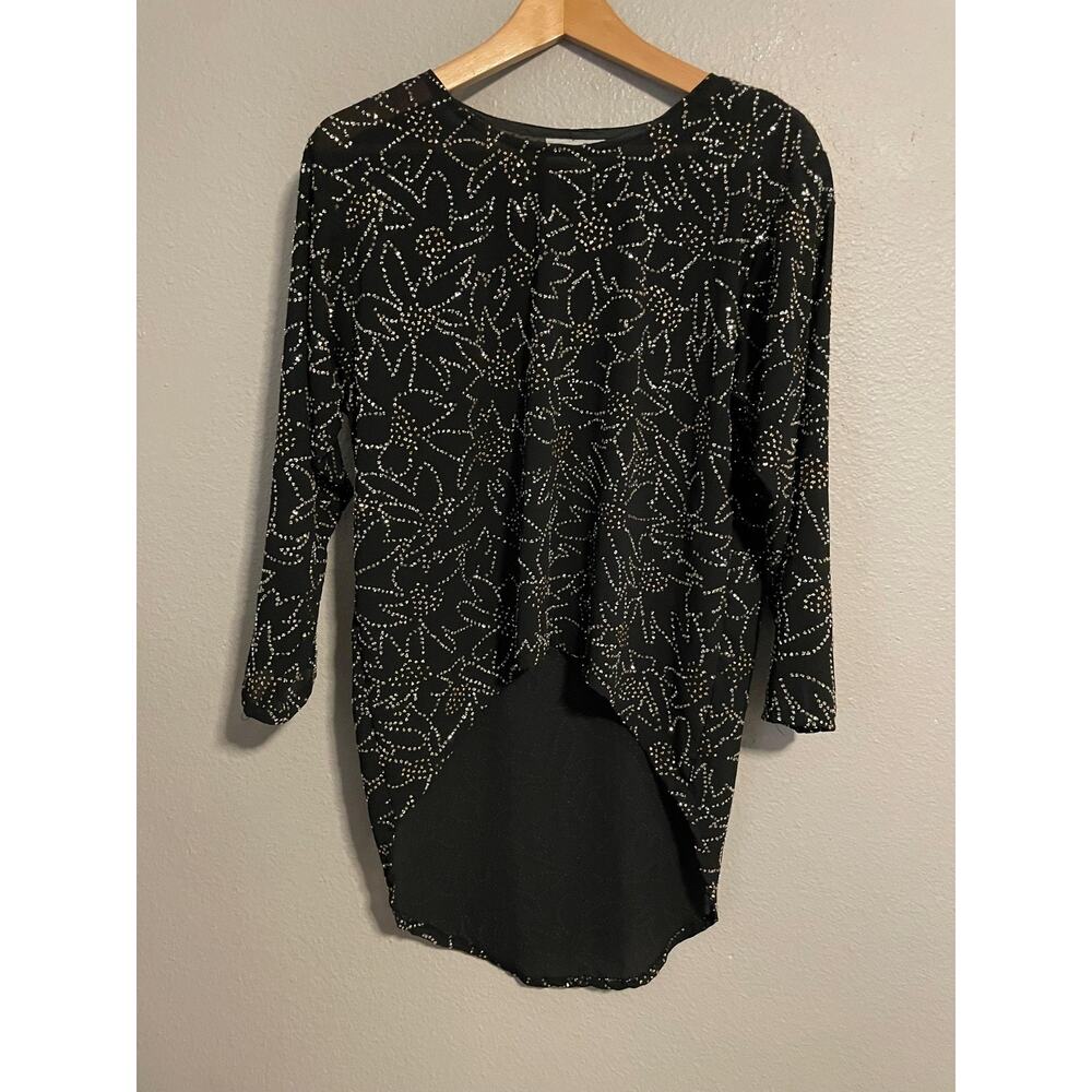 VTG Rumours Shirt Womens Medium Black Beaded High Low Tunic Blouse Top Fairy 90s